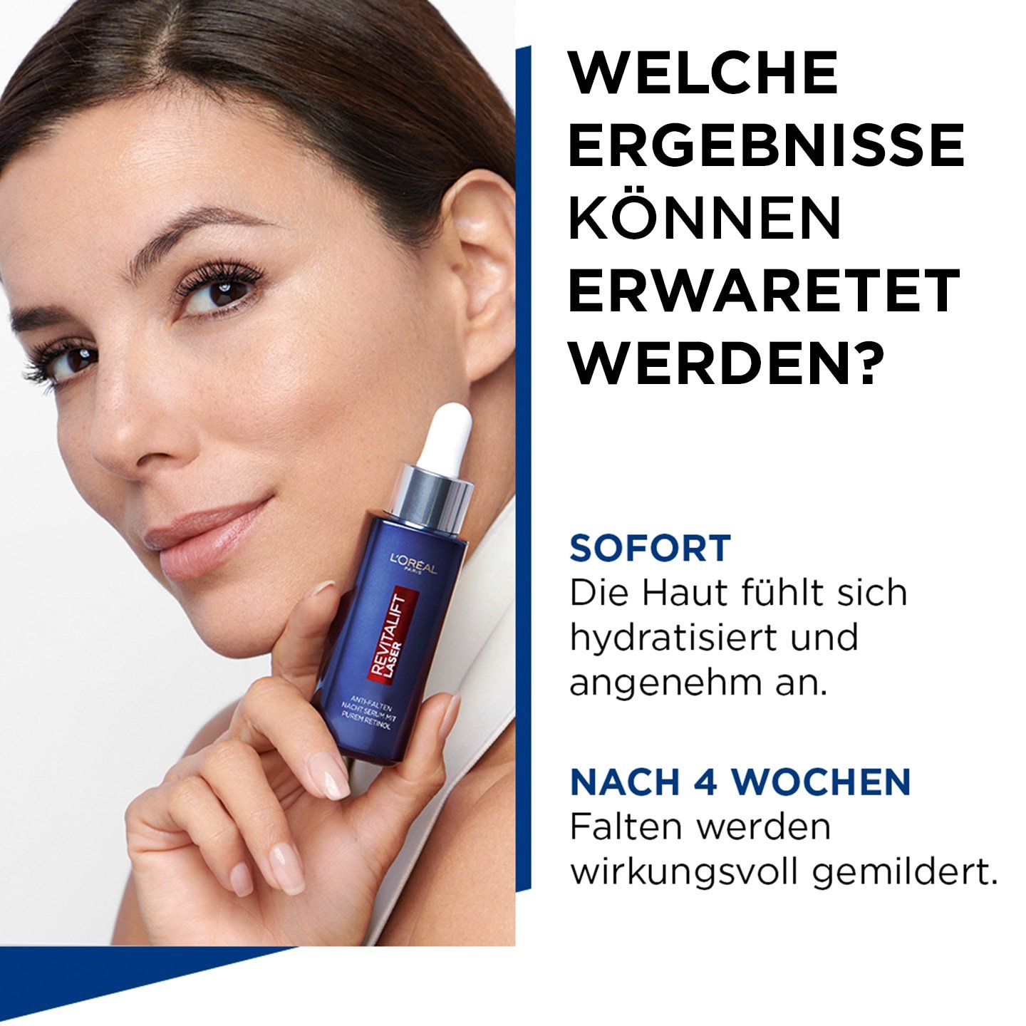 Eva Longoria hält Anti-Falten Nacht Serum in der Hand